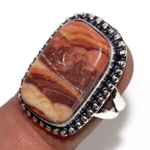 925 Silver Plated-Wave Dolomite Natural Gemstone Ring Jewelry US Size 7 Unisex